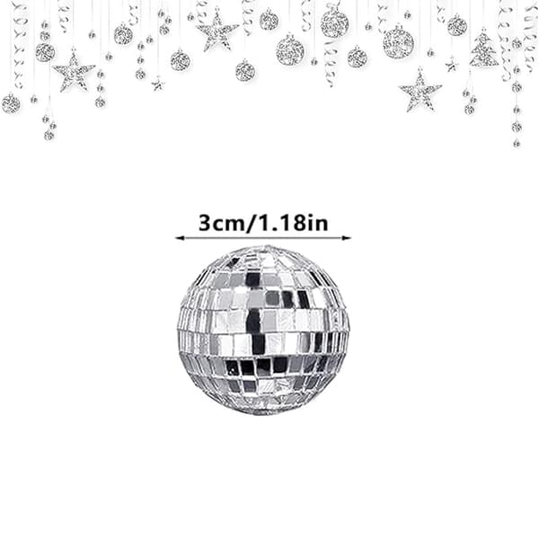 12 kpl Disco-kakkukoristeet 3cm, Teemajuhlatarvikkeet, Pienet diskopallot kakkukoristeisiin, Jälkiruoat, Joulujuhlakoristeet (hopea)