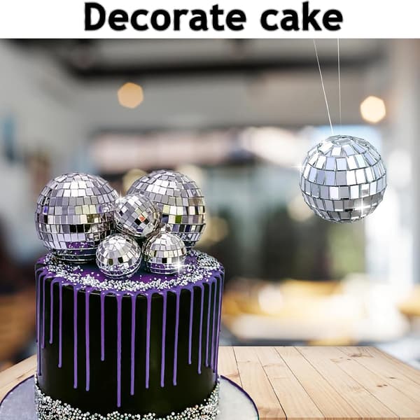12 kpl Disco-kakkukoristeet 3cm, Teemajuhlatarvikkeet, Pienet diskopallot kakkukoristeisiin, Jälkiruoat, Joulujuhlakoristeet (hopea)