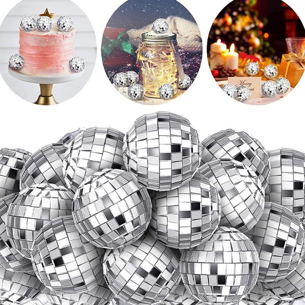 12 kpl Disco-kakkukoristeet 3cm, Teemajuhlatarvikkeet, Pienet diskopallot kakkukoristeisiin, Jälkiruoat, Joulujuhlakoristeet (hopea)