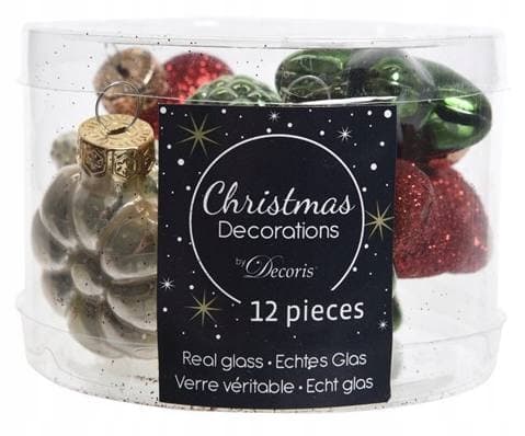 Set med julgranskulor i glas, mix, 12 st.