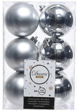 Splittersäkra julgranskulor set med 12 st 6 cm silver