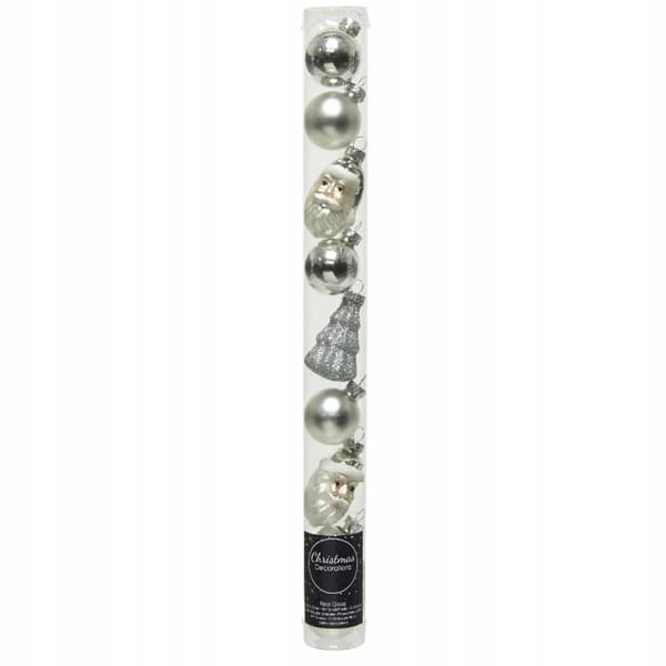 Silver julgranskulor i rör, set om 9, 6 cm