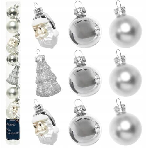 Silver julgranskulor i rör, set om 9, 6 cm