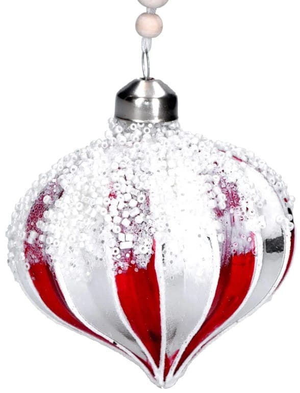 Julekugle i rødt og hvidt glas 8 cm