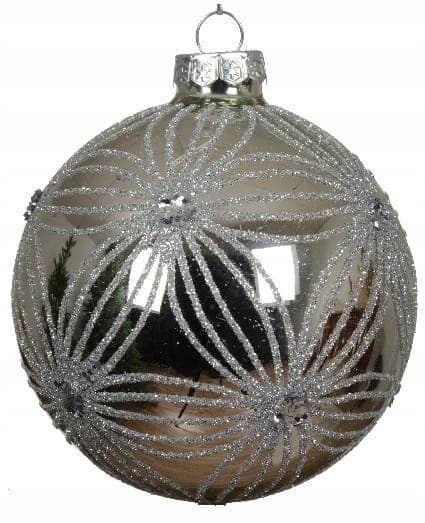 Sølv juletræskugle, glas, 10 cm, glitter, 1 stk.