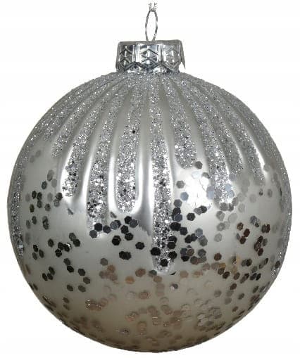Sølv juletræskugle, glas, 10 cm, glitter, 1 stk.