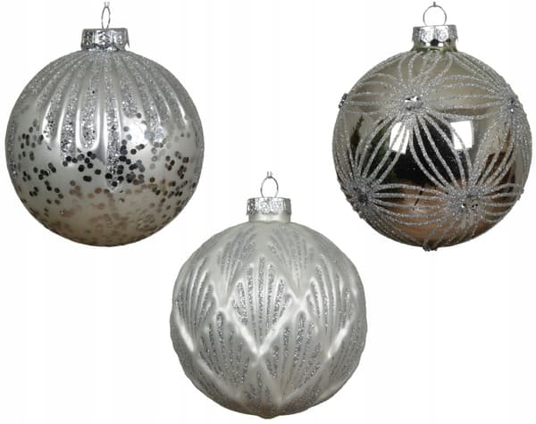 Sølv juletræskugle, glas, 10 cm, glitter, 1 stk.