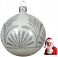 Miniatyrbild 2 av 2: Julgranskula i glas 8 cm vit med silvermönster