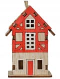 Pikkukuva 3 / 4: Puinen joulukuusi-riipus 4,5x6x7cm Värikäs talo juuttinauhalla