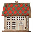 Pikkukuva 2 / 4: Puinen joulukuusi-riipus 4,5x6x7cm Värikäs talo juuttinauhalla