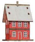 Pikkukuva 1 / 4: Puinen joulukuusi-riipus 4,5x6x7cm Värikäs talo juuttinauhalla