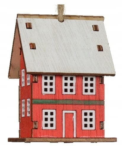 Puinen joulukuusi-riipus 4,5x6x7cm Värikäs talo juuttinauhalla