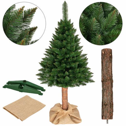 Kunstigt juletræ 220 cm - gran med træstamme