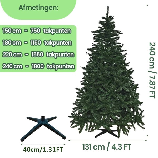 Kunstigt juletræ - med foldesystem - 240 cm - holdbart - grøn