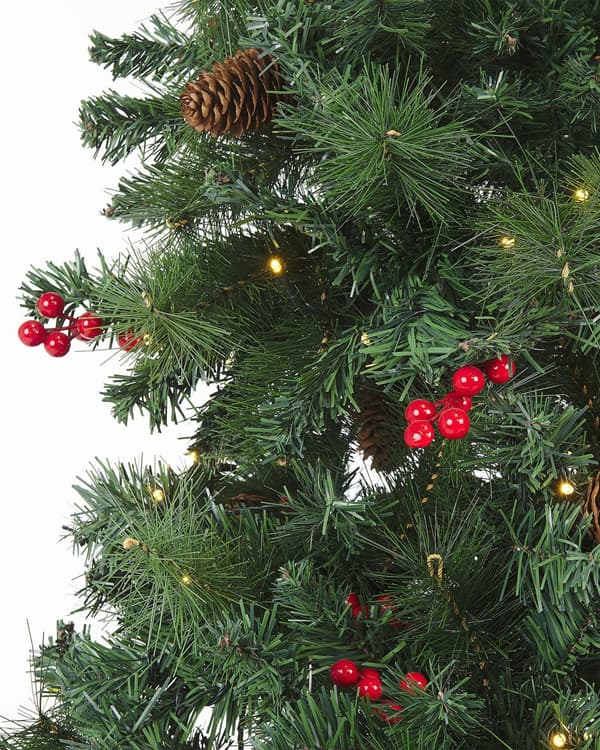 Kunstig Juletre Grønt Forhåndsbelyst 180 cm Syntetiske Hengslede Grener LED Eventyrlys Furukongler Kristtorn Høytid