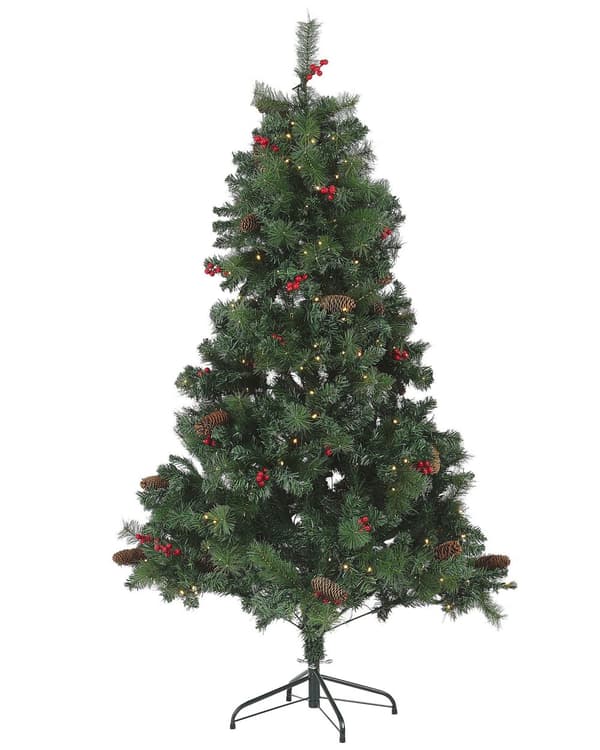 Kunstig Juletre Grønt Forhåndsbelyst 180 cm Syntetiske Hengslede Grener LED Eventyrlys Furukongler Kristtorn Høytid