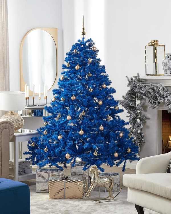Kunstig Juletre Blå Syntetisk 210 cm Metallbase Tradisjonell Vinterdekorasjon