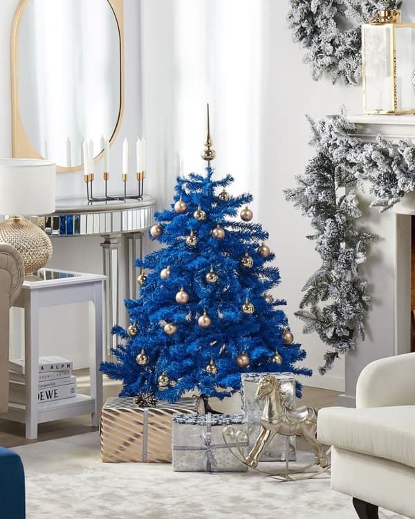 Kunstig Juletre Blå Syntetisk 120 cm Metallbase Tradisjonell Vinterdekorasjon
