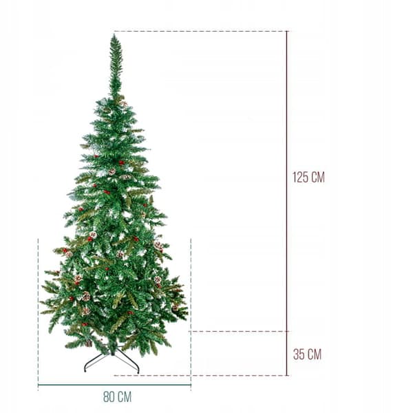 Joulukuusi - vihreä - käpyjä ja punaista pihlajaa - 160cm
