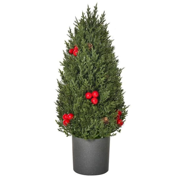 Rootzin joulukuusi - Pieni joulukuusi punaisilla marjoilla ja käpyillä - Sisältää istutuskoneen - Monivärinen - 27 cm x 27 cm x 47 cm