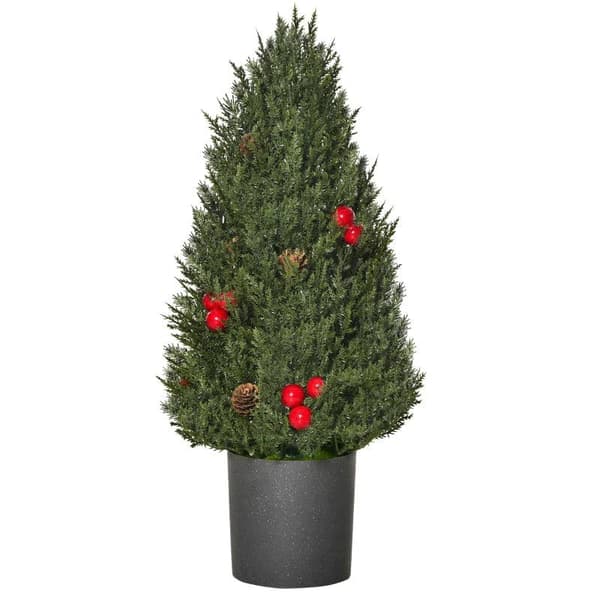 Rootzin joulukuusi - Pieni joulukuusi punaisilla marjoilla ja käpyillä - Sisältää istutuskoneen - Monivärinen - 27 cm x 27 cm x 47 cm