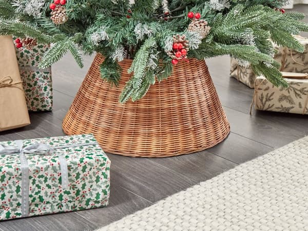 Juletræs Skjuler Natur Rattan ø 50 cm Håndlavet Juletræsfod Skjuler Pynt Juletræskurv i Flet Juletræskrave Tilbehør Under Juletræsfodsskjuler
