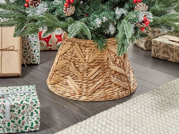 Kuusenjalan suojus luonnonväri vesihyasintti pyöreä ⌀ 45 cm käsintehty boho joulu