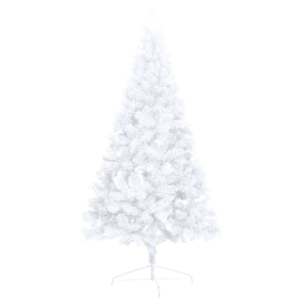 Belyst halv plastgran med kulor vit 180 cm