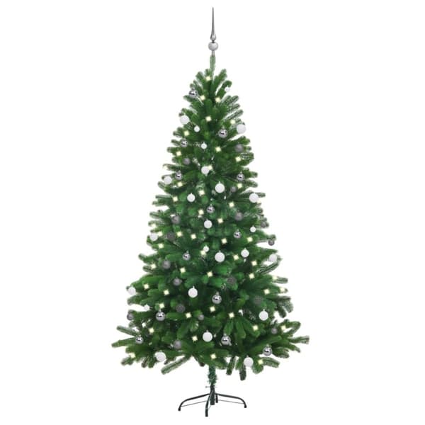 Belyst plastgran med kulor 180 cm grön