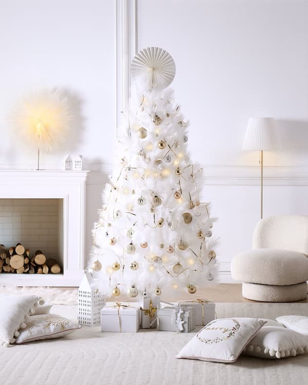 Kunstig Juletre Hvit 180 cm Metallfot Tradisjonell Design Vinterdekorasjon