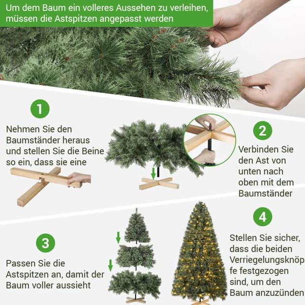 Tekok Christmas-puu, 180 cm korkea, integroitu LED-valaistus,210 cm valojen kanssa