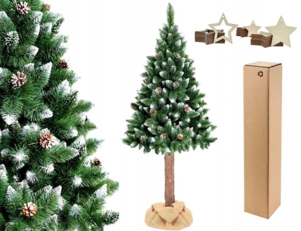 Vikingchoice 180cm realistinen keinotekoinen joulukuusi lumella ja kävyillä, kestävä PVC, helppo koota
