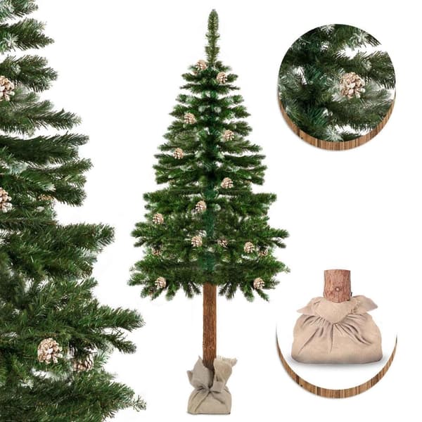 Luxe 180cm keinujoulukuusi luonnollisella rungolla & 20 käpyä - Elegantti joulukoriste
