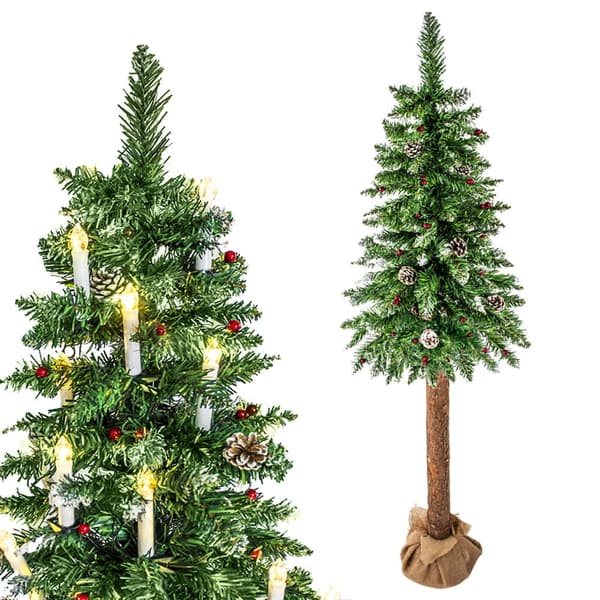 220cm Miljøvenlig Kunstig Juletræ med Træstamme & Sneeffekt
