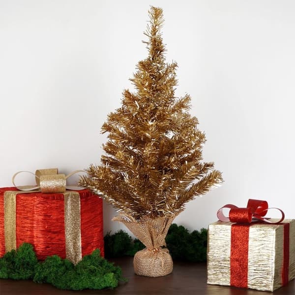 Kunstigt guld juletræ, dekorativt juletræ med jute, 60 cm