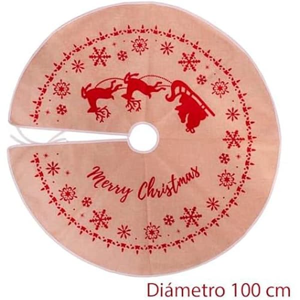 Julgransfot - LOLAhome - Rött tryck - Jutetyg - Ø 100 cm - Rund design