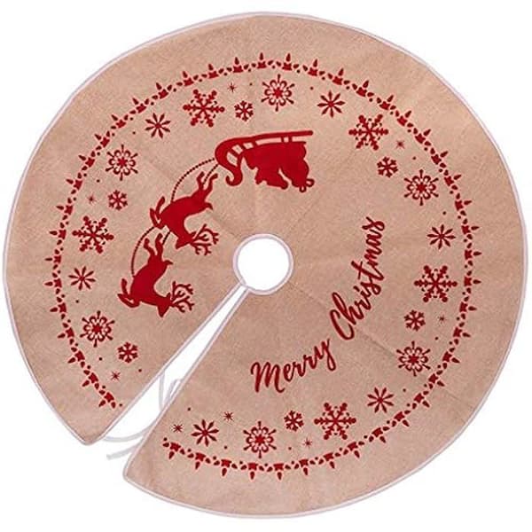 Julgransfot - LOLAhome - Rött tryck - Jutetyg - Ø 100 cm - Rund design