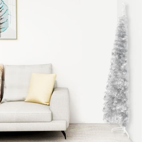 Smal halv plastgran med stativ silver 240 cm