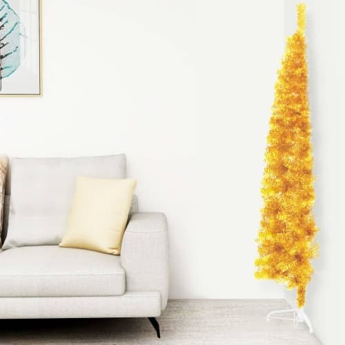 Smal halv plastgran med stativ guld 240 cm