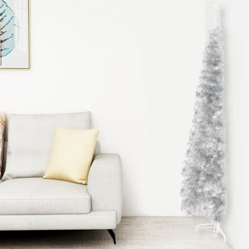 Smal halv plastgran med stativ silver 120 cm