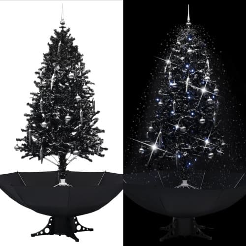 Julgran med snö och paraplybas svart 190 cm PVC