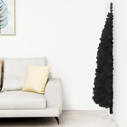 Smal halv plastgran med stativ svart 120 cm