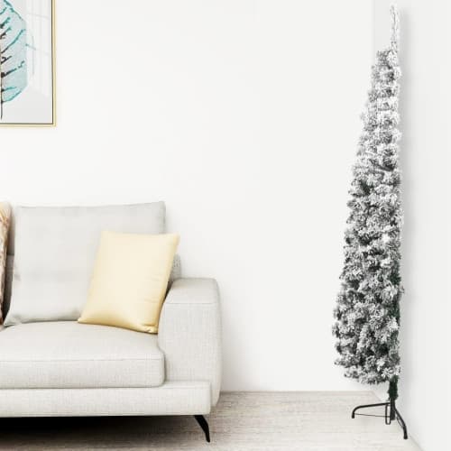 Smal halv plastgran med snö 150 cm