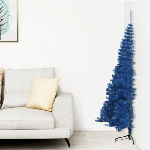 Halv plastgran med stativ blå 240 cm PVC
