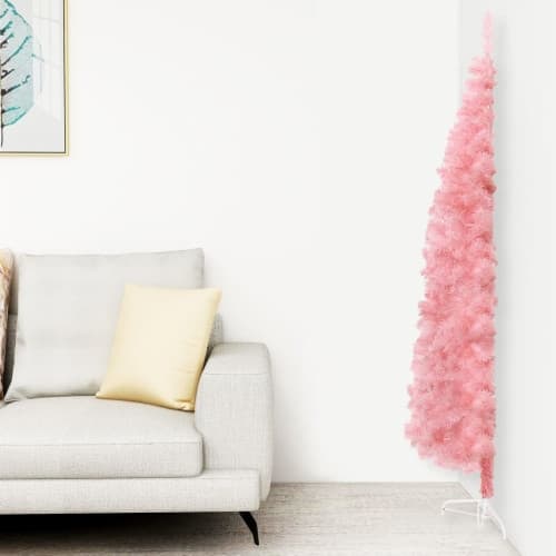 Smal halv plastgran med stativ rosa 120 cm