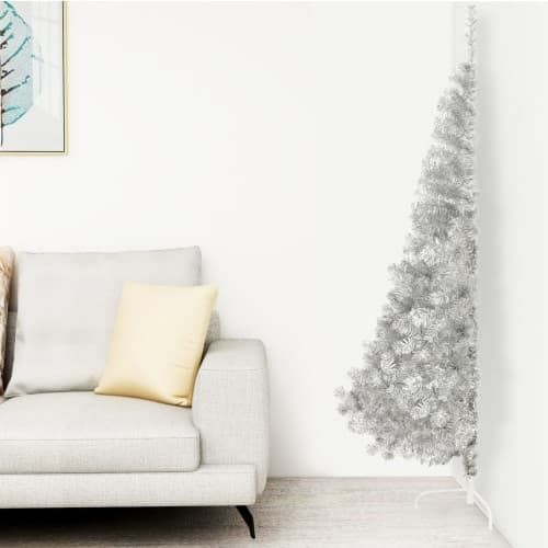 Halv plastgran med fot silver 240 cm PET