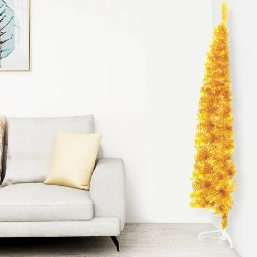Smal halv plastgran med stativ guld 180 cm