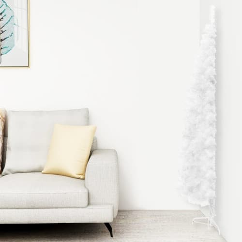 Smal halv plastgran med stativ vit 210 cm