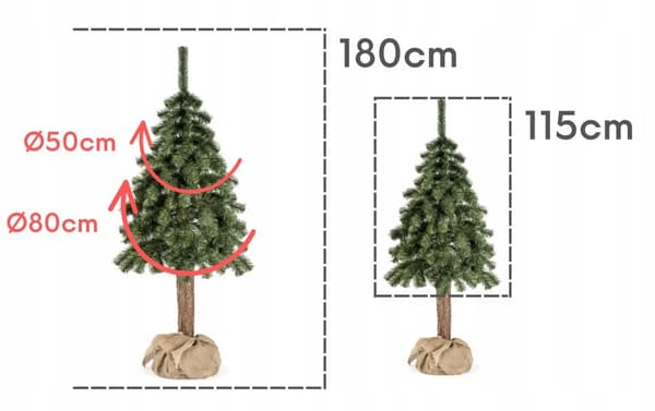 Grön julgran i en jutepåse på en 180 cm stam
