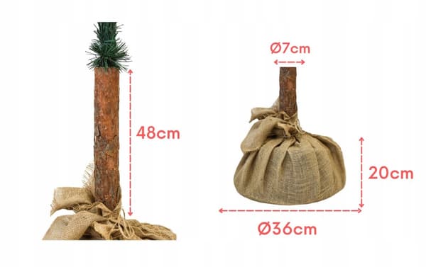 Grön julgran i en jutepåse på en 180 cm stam